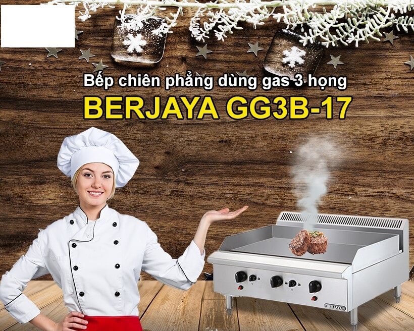 Bếp chiên rán phẳng dùng gas 3 họng Berjaya GG3B-17